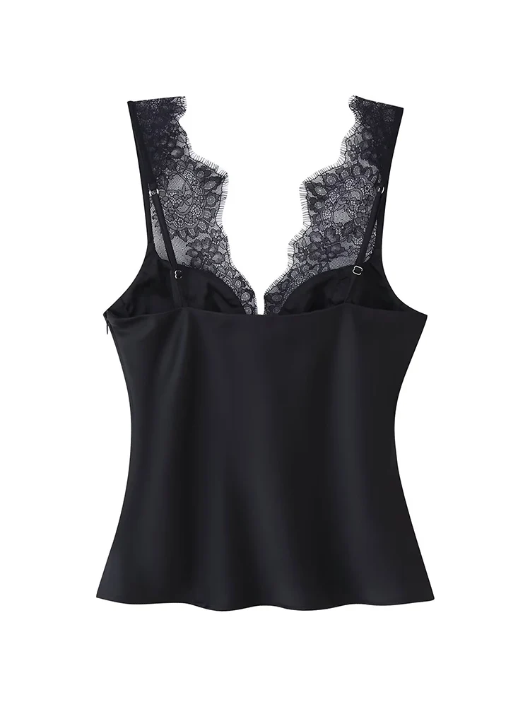 قمصان نسائية أنيقة مثيرة لصق الدانتيل بلا أكمام حبال قمة الموضة التخسيس خمر تانك القمم 2026 سيدة جديدة ملابس الشارع