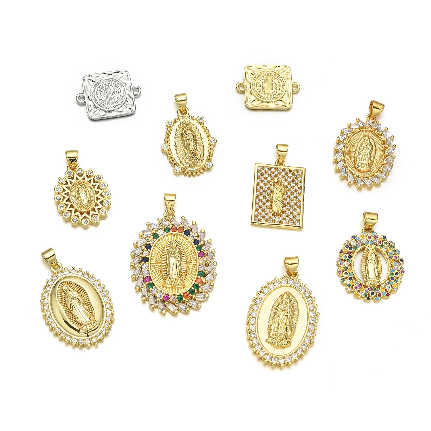 5pcs American Copper Zircon Madonna Portrait Oval Square Pendant Accessorie DIY Pearl Necklace Jewelry Making Material Wholesale