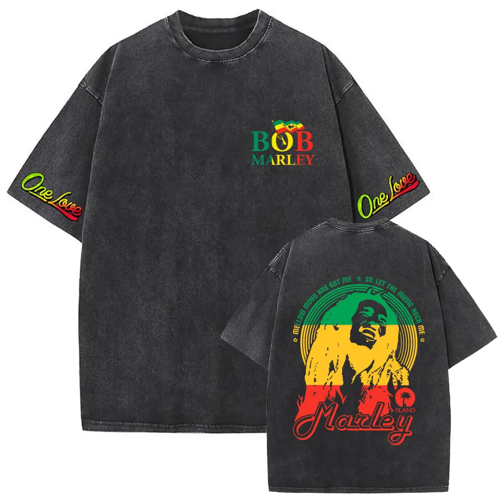 

Reggae Music Originator Bob Marley One Love Vintage Washed T-shirts Men Women Classic Gothic Punk Oversized T Shirts Streetwear