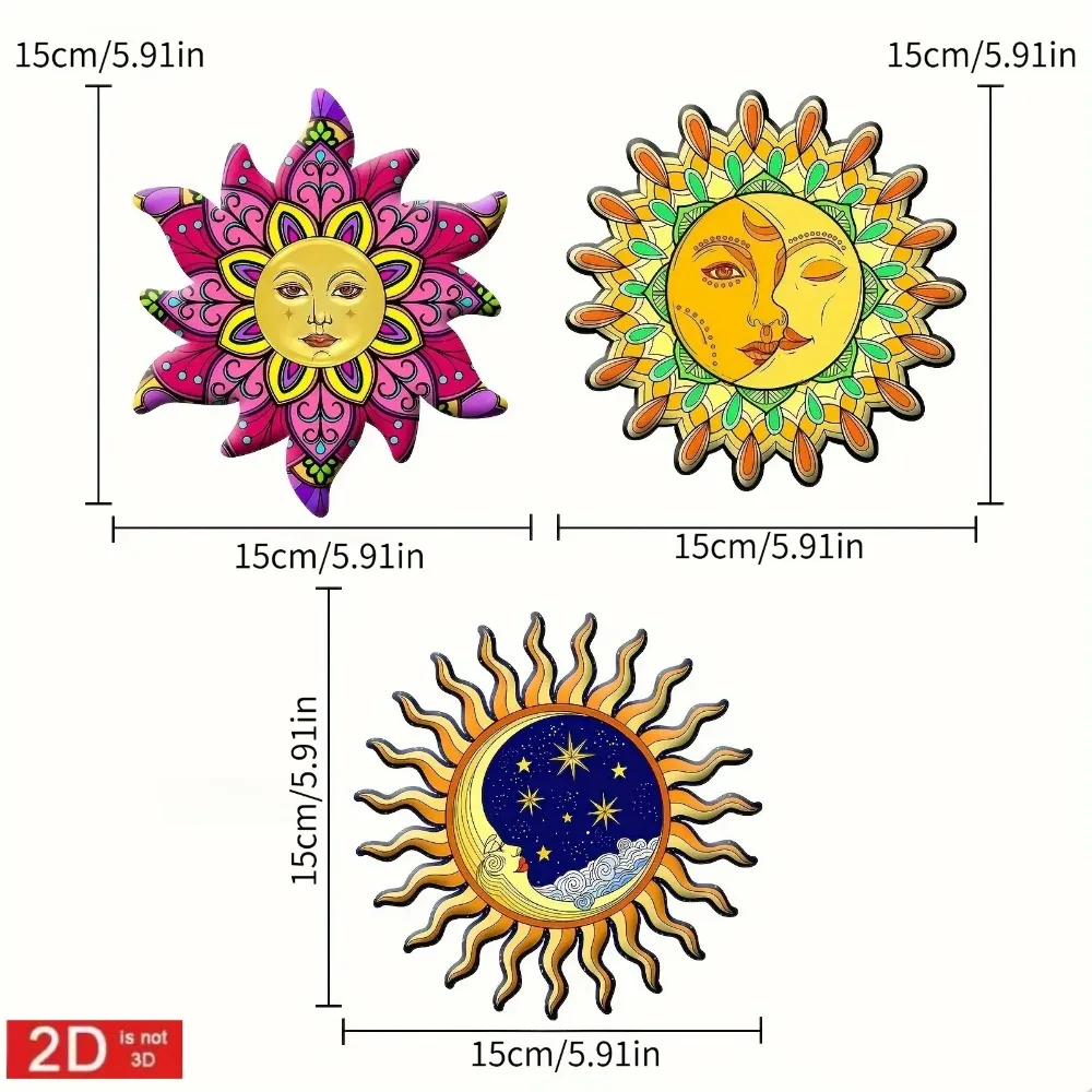 CIFBUY Iron Wall Art 2D Flat Colorful Metal Sun Moon Face Cutout Wall Hanging Ornament Star Pattern Bohemian Outdoor Wall Decor