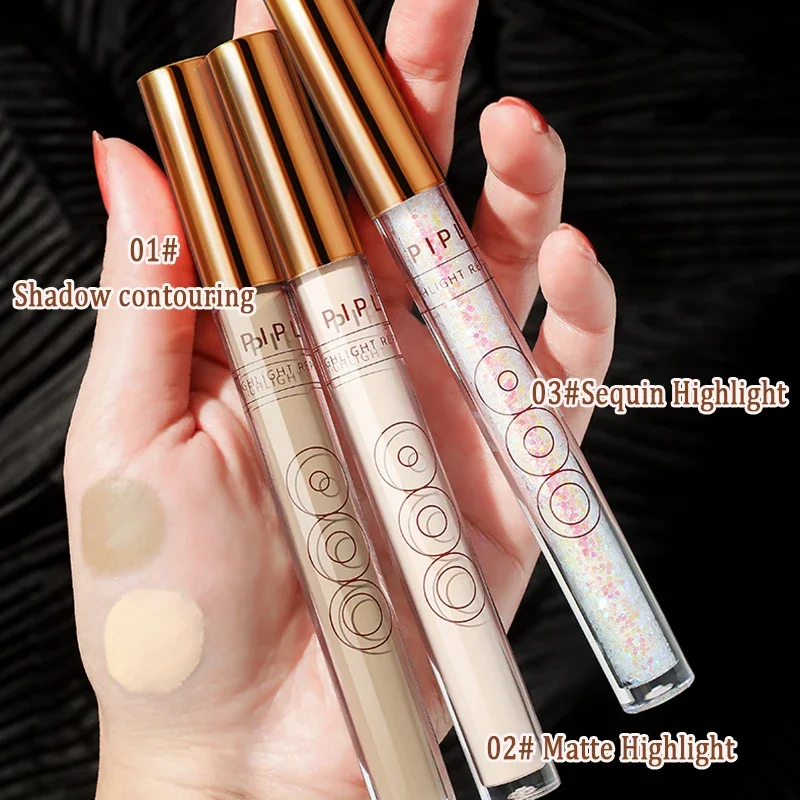 Resaltador con purpurina, sombra de ojos líquida con purpurina, ilumina el contorno, sombra lateral mate para la nariz, maquillaje de lápiz de gusano de seda Natural