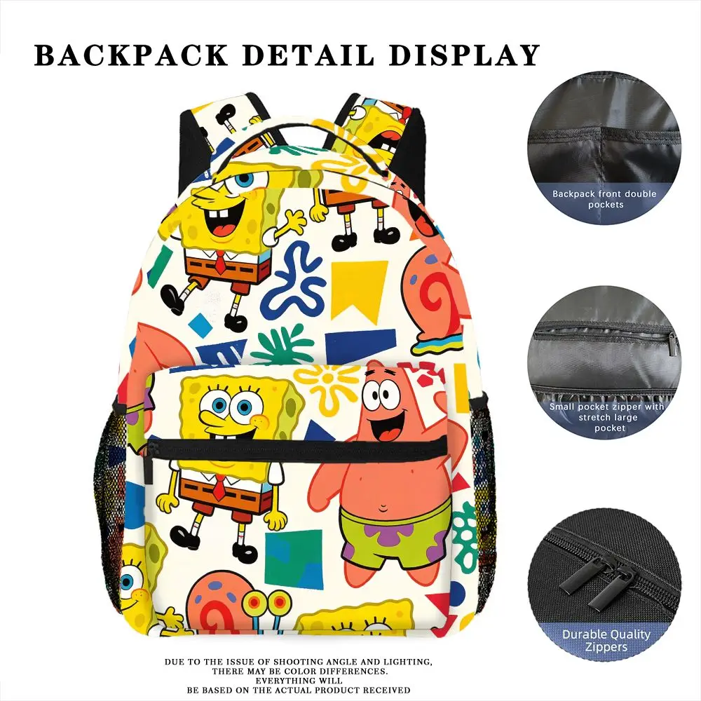Cute SpongeBob & Patrick Star All Over Print Backpack Cartoon School Bag Casual Daypack for Travel School view 6