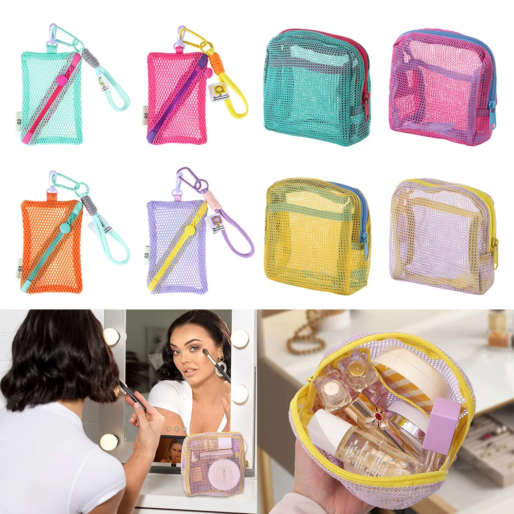 

Модная сумка для хранения в цвете «Допамин», большая вместительная косметичка из сетки, косметичка в конфетных цветах, чехол для макияжа