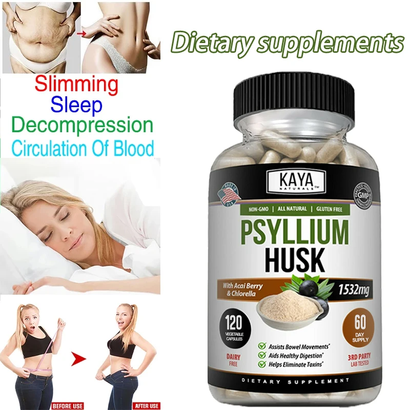 Psyllium Husk Extract, Suplementos de Limpeza do Cólon, Desintoxicação Sleep Aid, queima calorias