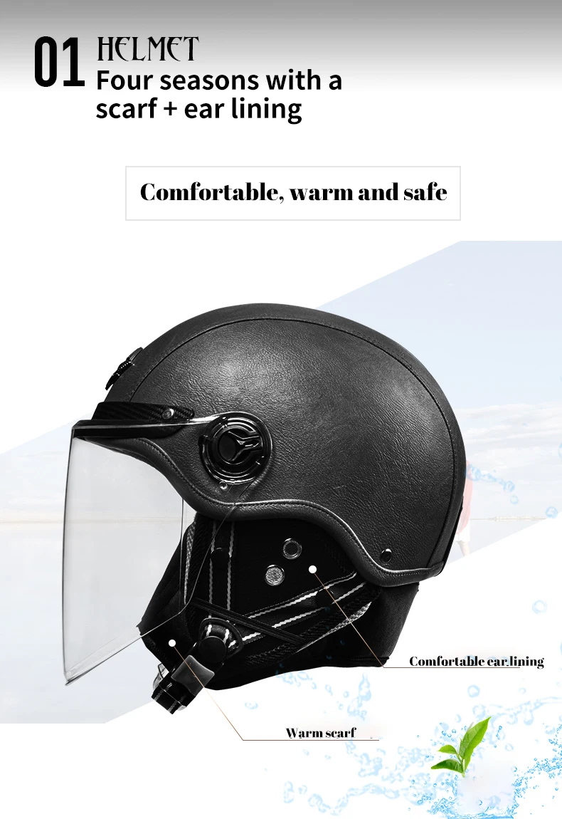 Ad Retro Motorrad helme mit Harley Visier Leder helm für Mann Elektromotor rad Vintage geschützte Motors icherheits kappe – Detail 8