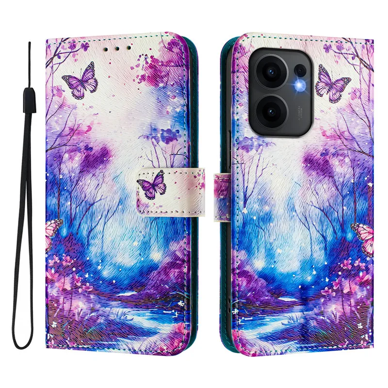 Retro Flower Design Wallet Leather Case For OPPO Reno13 F FS Reno 13F 4G 13 Pro 5G Reno13F Coque Magnetic Flip Cover Phone Bags