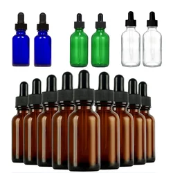 2pcs 5ml-50ml Amber Dropper Bottles Glass Essential Oil Liquid Aromatherapy Pipette Perfume Green Blue Transparent Containers