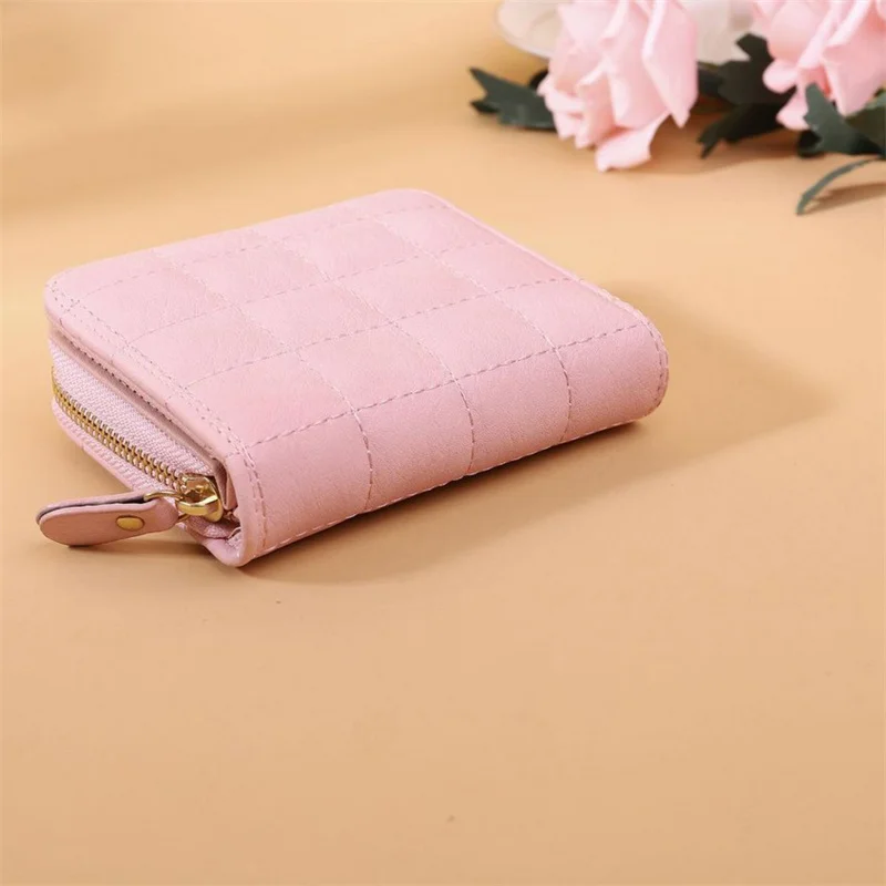 New Women Short Wallets PU Leather Female Plaid Purses Card Holder Wallet Fashion Woman Small Zipper Wallet With Coin Purse