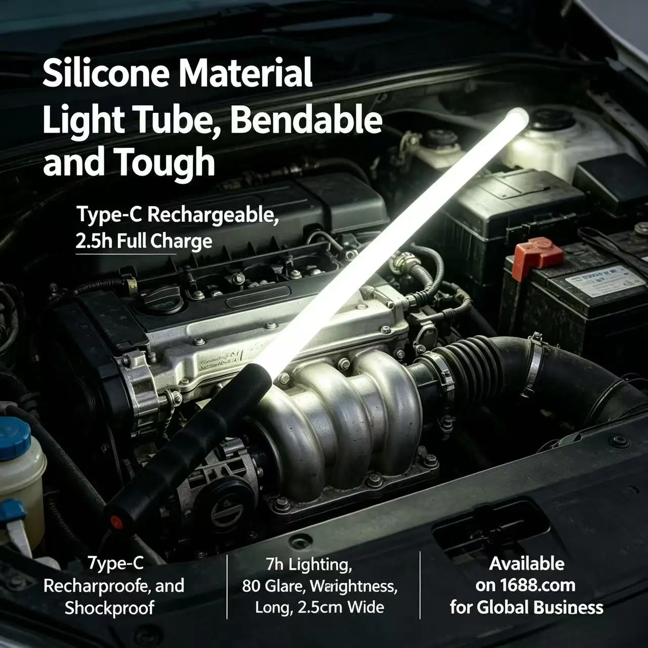 Lámpara de Trabajo LED de Silicona Flexible, Recargable por USB, Lámpara de Inspección para Reparación de Automóviles, 3 Modos, Linterna Portátil para Mecánicos, Garaje, Camping