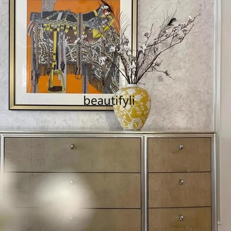 PP American light luxury style solid chest cabinet, living room, porch cabinet, entrance hall, high-end storage cabinet