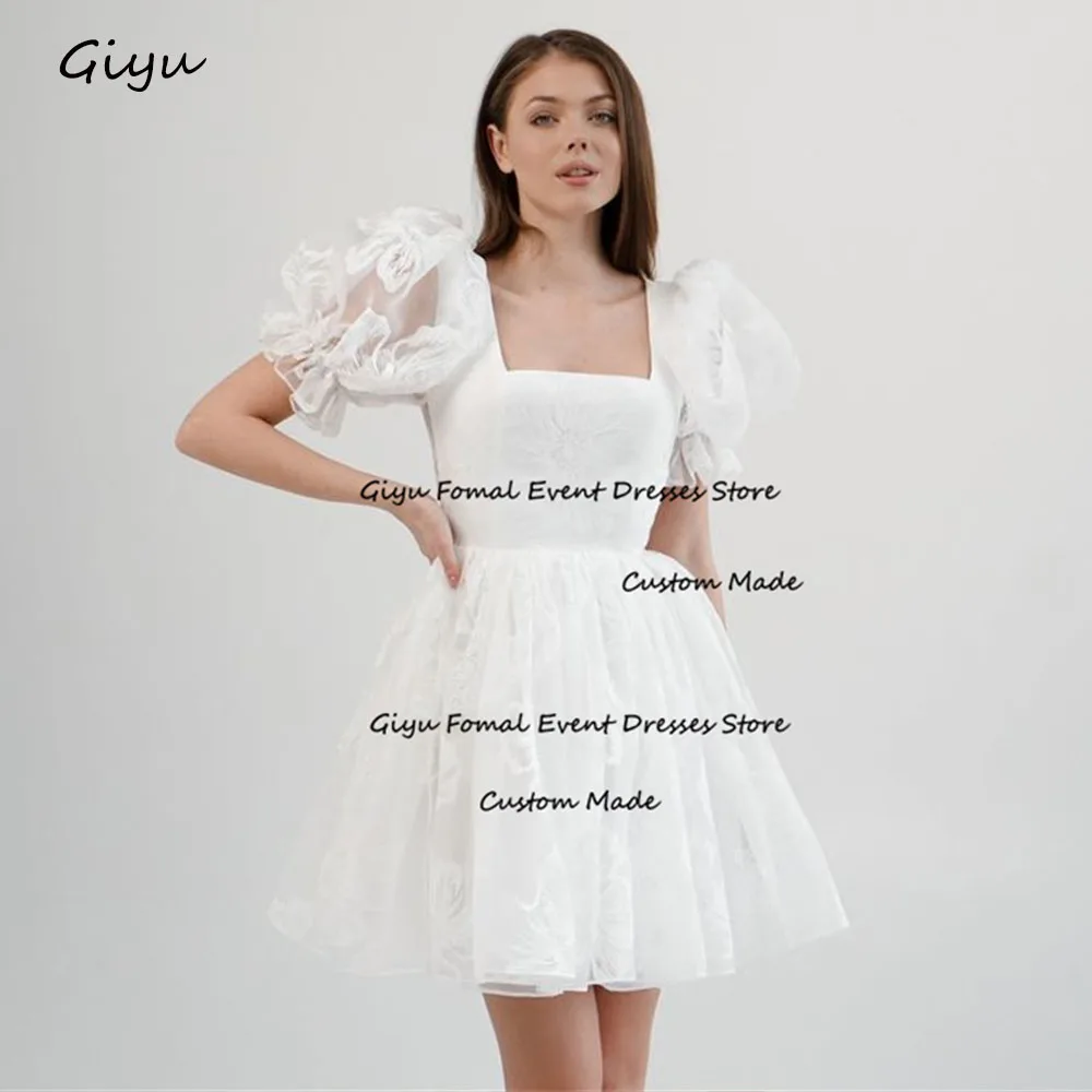 Giyu Modern Style Lace Followers Mini Wedding Dress 2024 A-line Square Collar Mini-length Above The Knee Vestidos Novias Boda