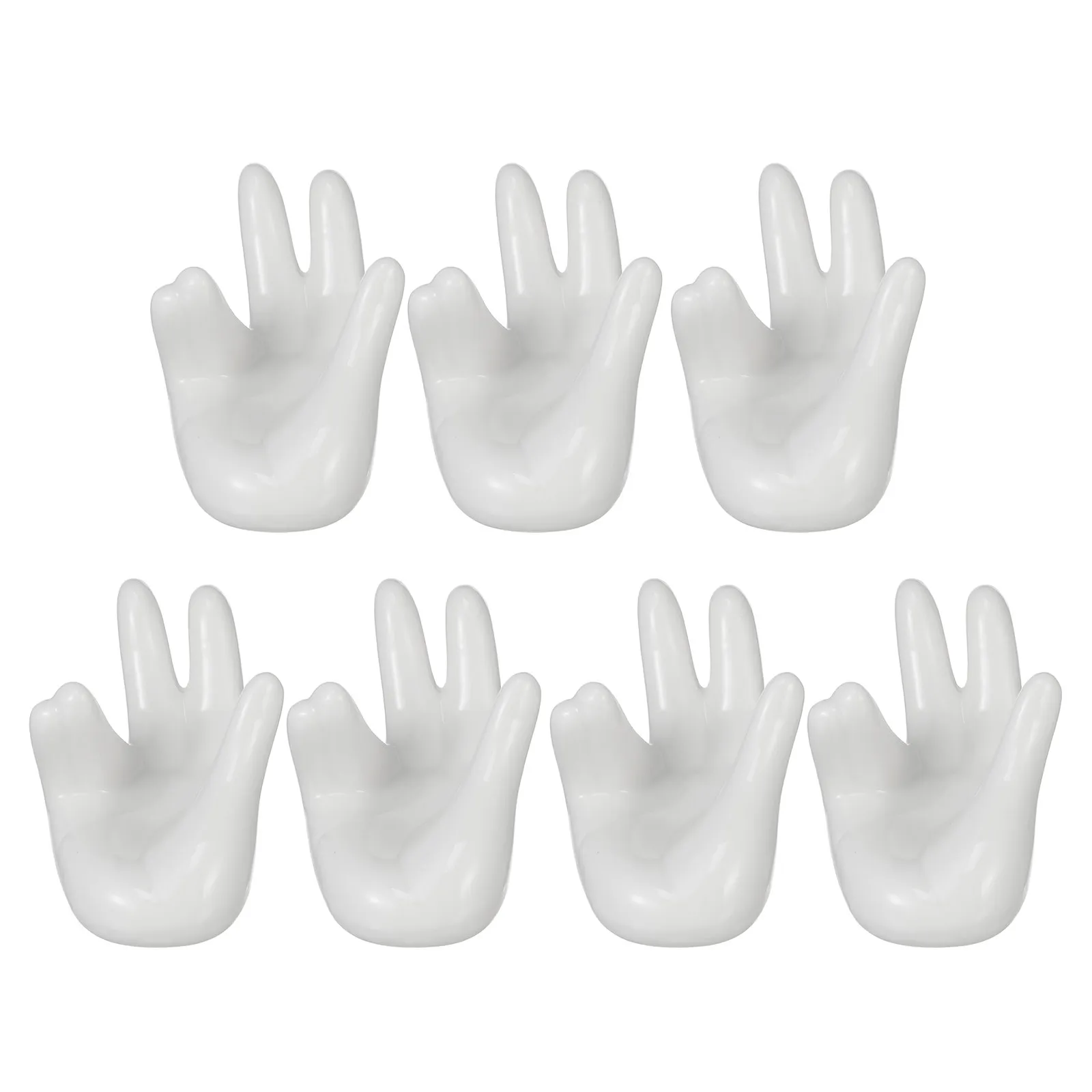 7Pcs Air Plant Stand Ceramic Hand Shaped Holder White Minimalist Palm Design Decorative Tillandsia Air Plant Rack Desk Bathroom