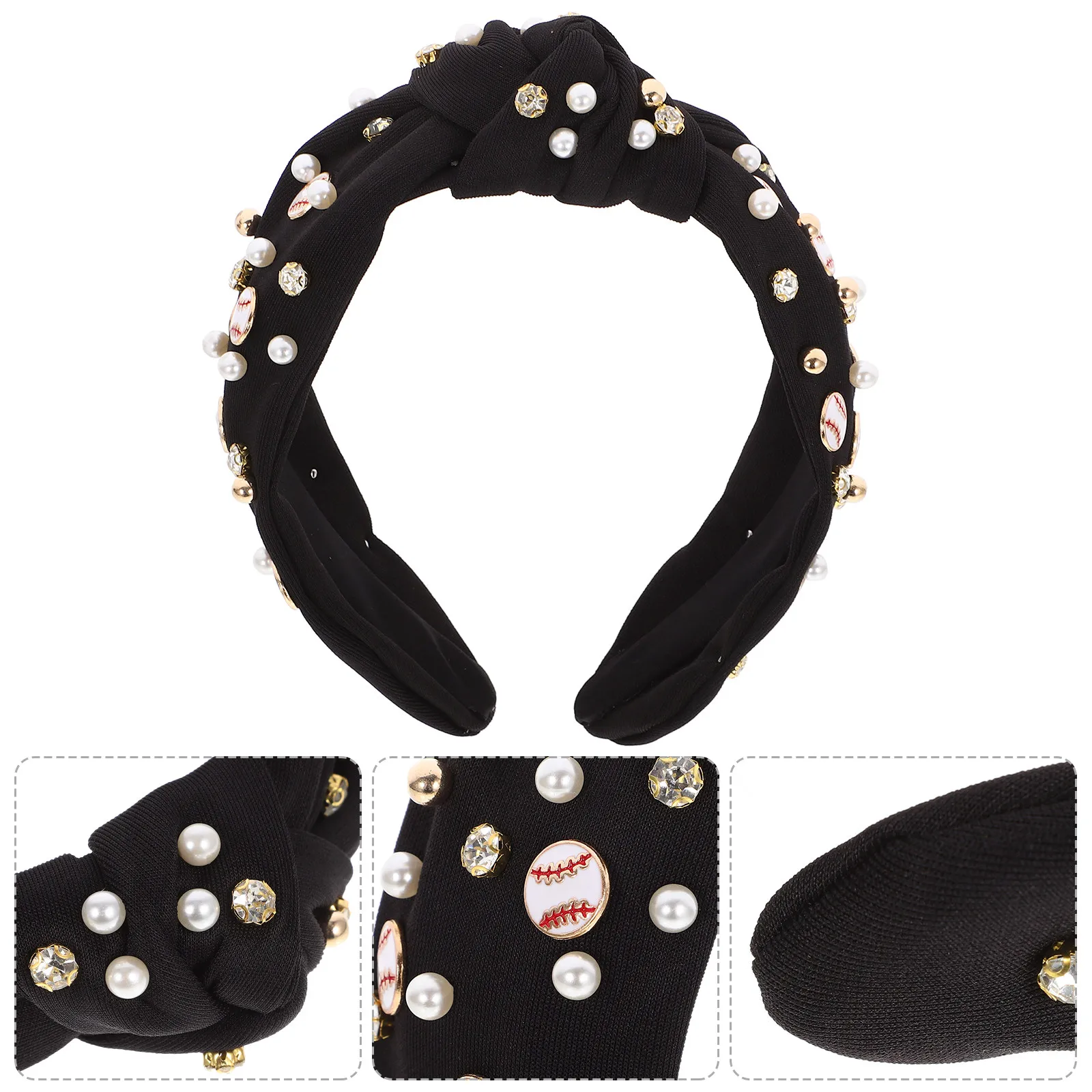 

Wide Pearl Decorated Knotted Headband Women Baseball Hair Accessory Elegant Design Fashion Headbands Baseball Headbands