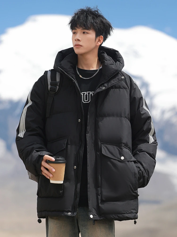 

Мужская повседневная свободная куртка на пуху с несколькими кеточками в полоску, универсальная зимняя верхняя одежда больших размеров в Корейском стиле