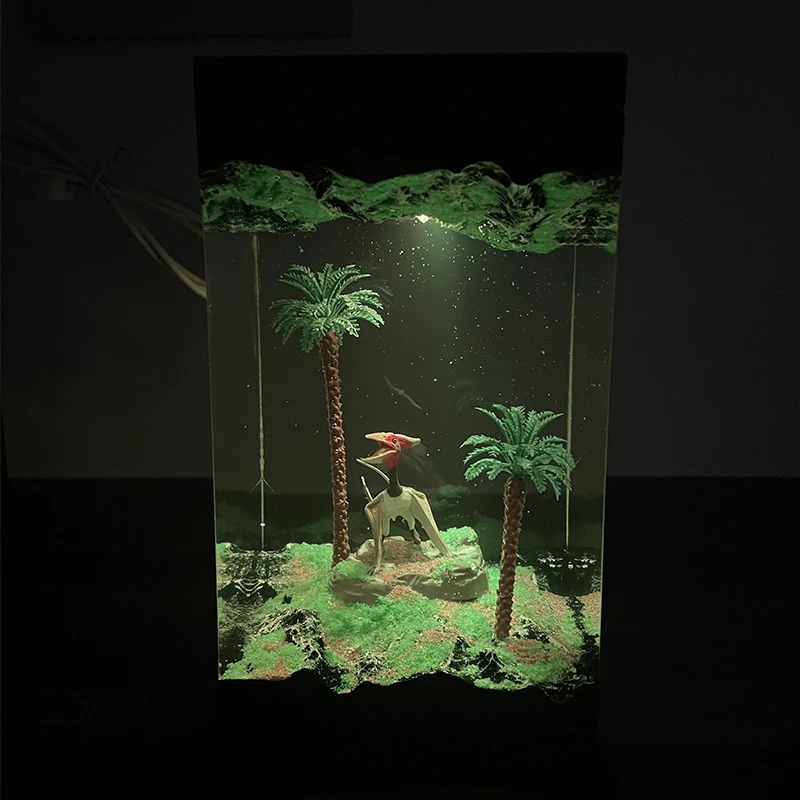 Table Resin Lamp Pterosaur Figure Colors Night Light Customized Dinosaur Scence Creative Artistic Desktop Home Decor USB Charge