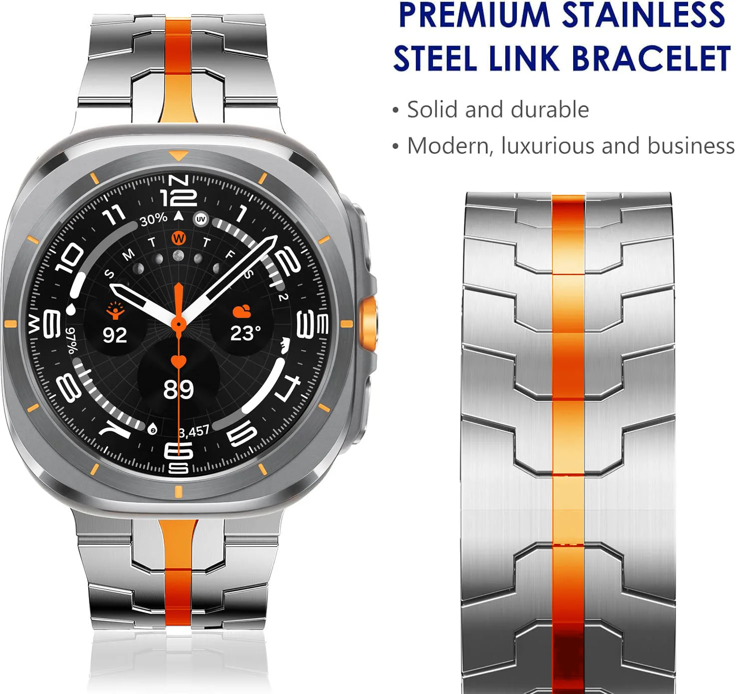 Luxuriöses Edelstahlarmband für Samsung Watch8, Butterfly-Schnalle, Metall, gepanzertes Samsung Ultra-Armband – Detail 12