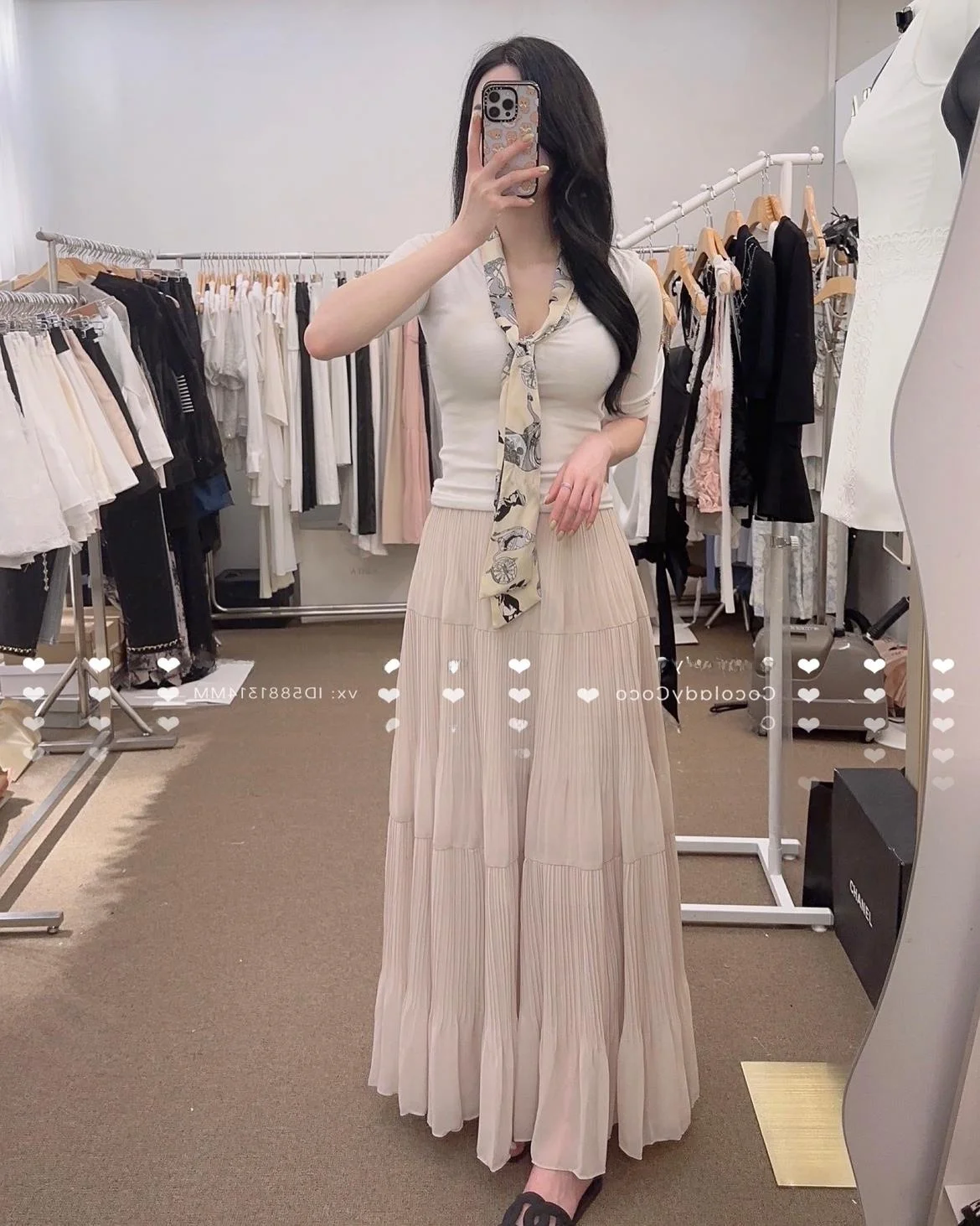Commuting Chiffon Sash Elastic Waist Long Skirt Single Sale Upper Korean Style Splicing High Waist A-line Skirt