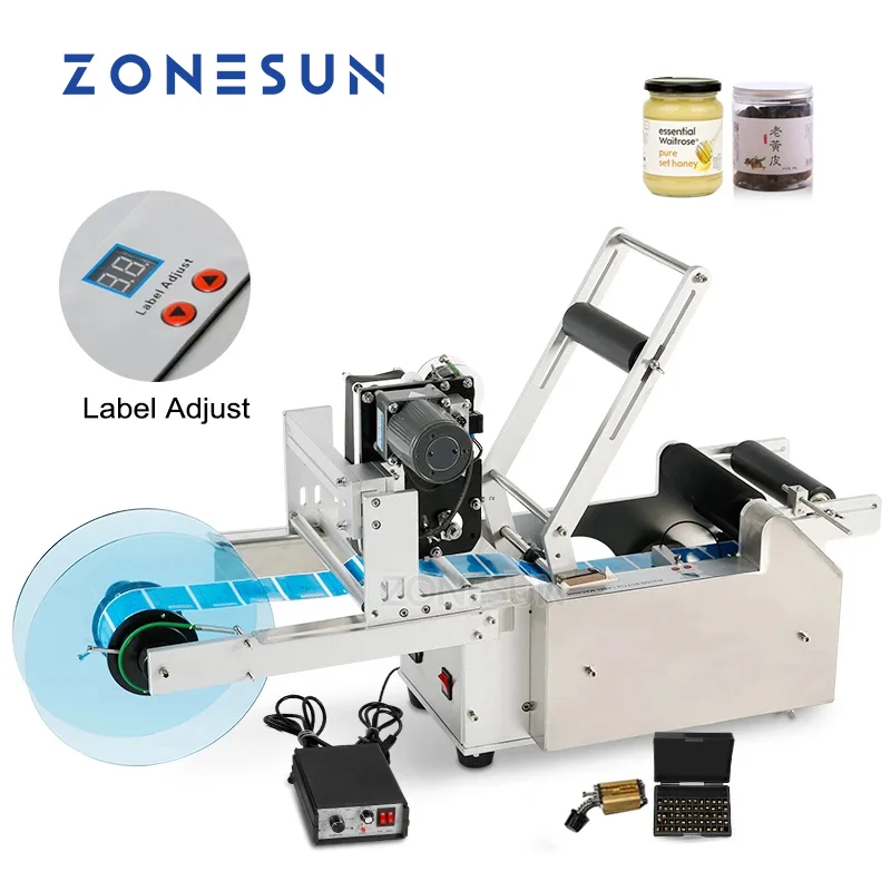 ZONESUN Round Beverage Wine Vinegar Beer Bottle Vial Can Labeling Machine With Date Coder Label Dispenser ZS-TB50D/T