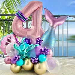 24pcs Mermaid Tail Baby Powder Digital Aluminum Balloon Set Mermaid Theme Birthday Party Wedding Decoration