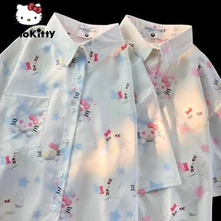 Sanrio Hello Kitty Hip Hop Oversized Shirt For Youthful Woman Clothes Summer Y 2k Emo Grunge Blouses Korean Stylish Fashion Top