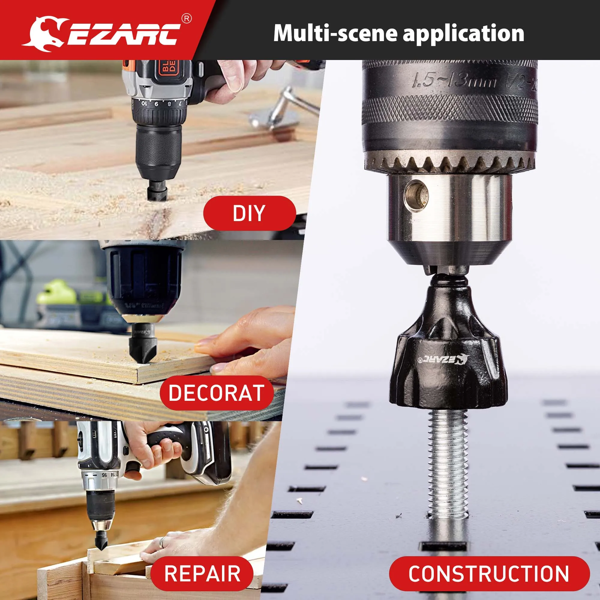 EZARC Deburring External Chamfer Tool, 2PCS Deburring Chamfer Tool, Internal Countersink Drill Bit, Remove Burr Fits for 3-19mm