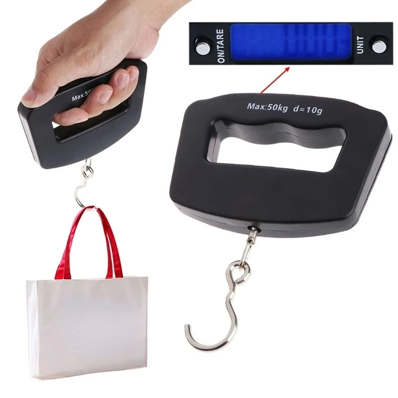 50kg/110lb Portable Scale LCD Digital Luggage Suitcase Scale Handled Travel Baggage Bag Fish Weighting Hook Hanging Scales