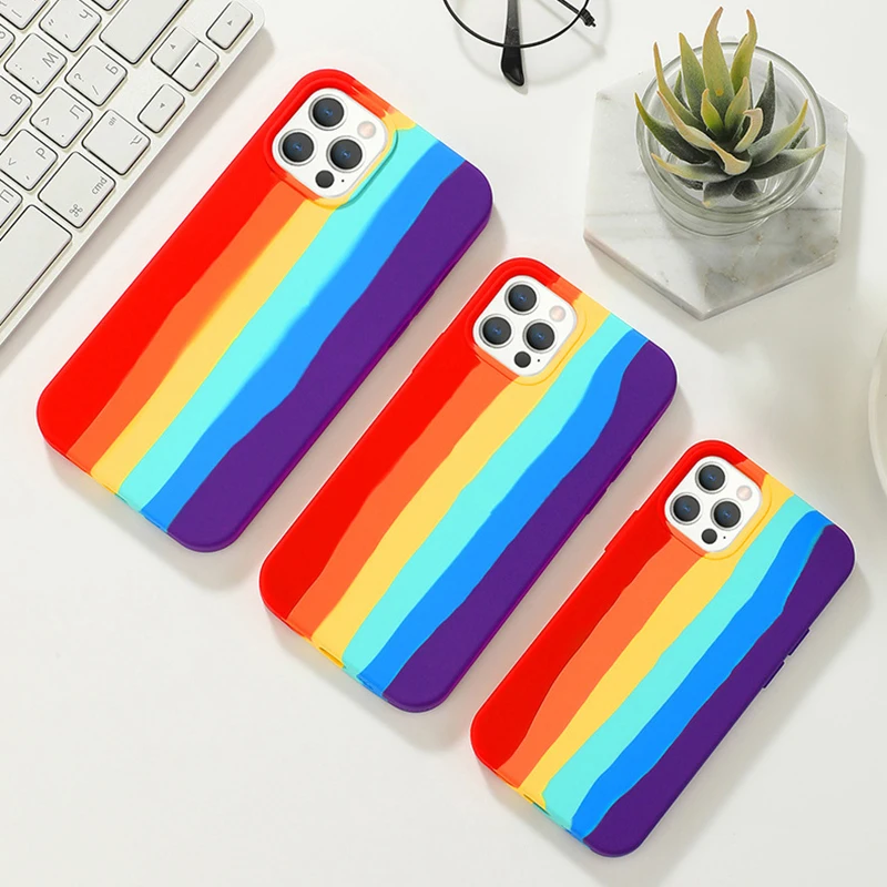 Rainbow Phone Case for iPhone X XR 11 12 13 14 Pro Max Silicone Color Drew Cute Back Cover Colorful Protect Shell