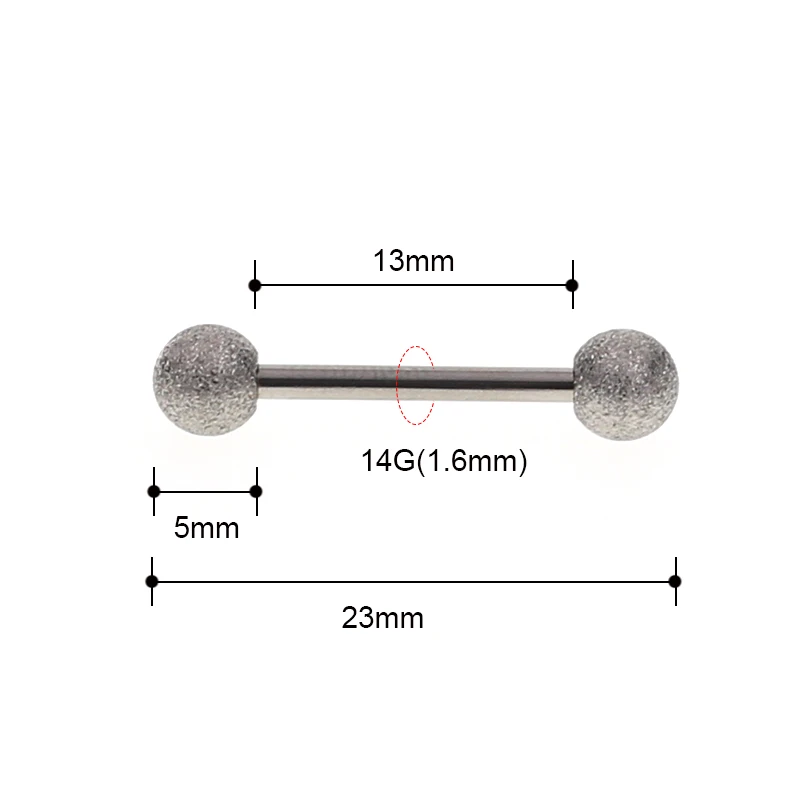 2Pcs New Arrival Silver Color Scrub piercing langue lot 1.6*13mm barbell jewelry piercing langue glitter design