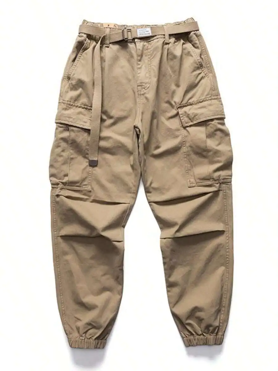 Men's Heavy Leggings Overalls American Retro Washed Kaji Casual Pants  Elastic Waist Long Pants