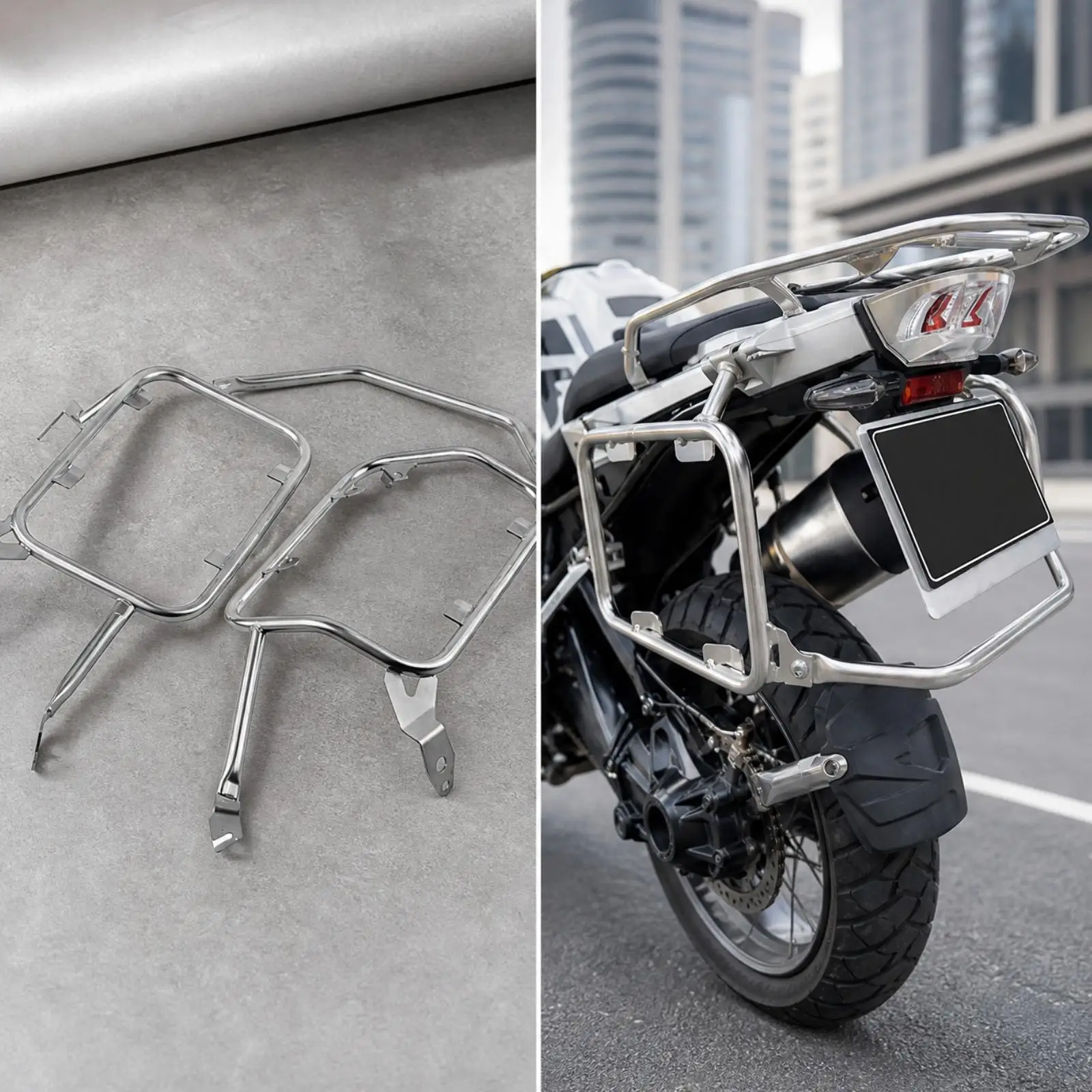 Sturdy Motorcycle Luggage Rack with Mounting Plates Detachable Silver Finish Travel Bag Support for Long Distance Riding