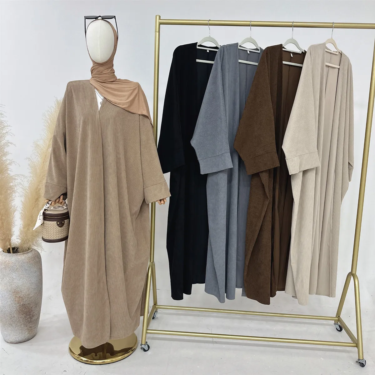 

Loriya Autumn Winter Corduroy Women Abaya Femmes Robe Musulmane Modest Dresses Abaya Turkey Islamic Clothing