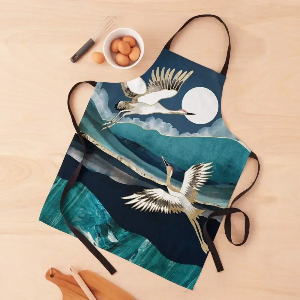 

Midnight Cranes Apron Men'ss Kitchen New 2022 Year Chef Accessories Chef Uniform Apron