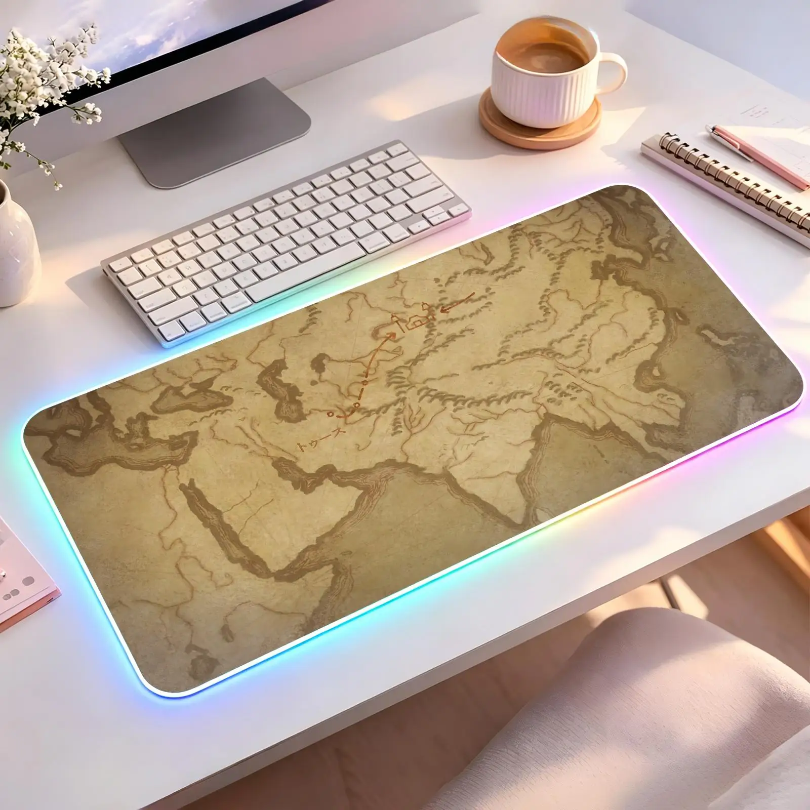 A Witch's Life in Mongol Large RGB backlit esports gaming mouse pad, smooth soft cloth surface, LED luminous extended desk mat