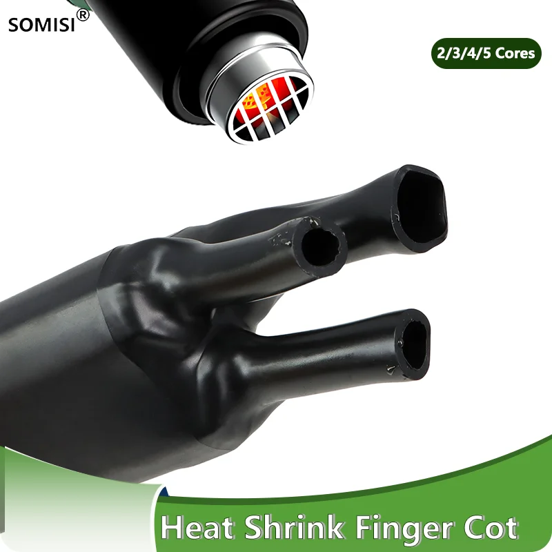 2/5P 1KV Glue‑Lined Heat Shrinkable Finger Sleeve 2/3/4/5 Cores Waterproof Insulation Shrink Branch Cable Protective Sleeve