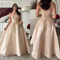 Customized Saudi Arabia Dearin Spaghetti Strap Ball Floor Length Skirts Draped Sleeveless Applique Embroidery Flower Bespoke Occ