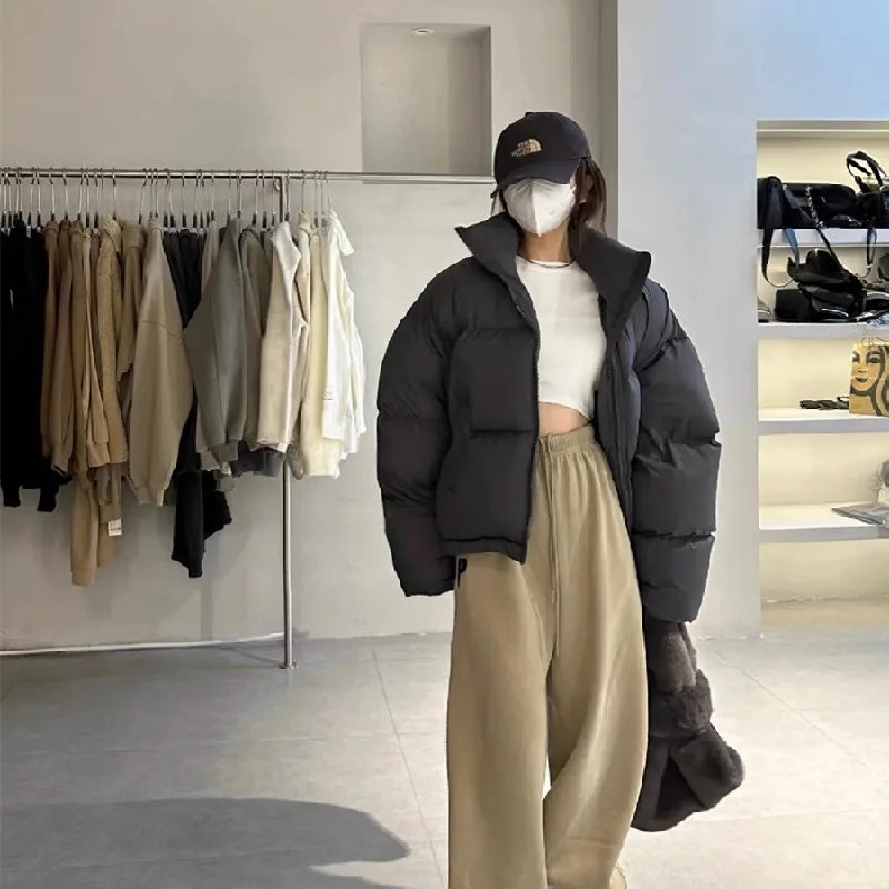 Новая зимняя хлопковая одежда Женская Корейская версия однотонная короткая теплая Повседневная универсальная хлопковая одежда куртка для хлеба