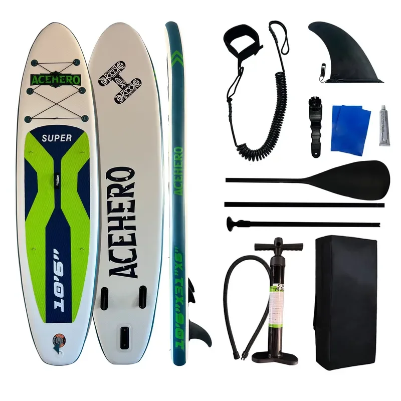 Drop Stitch PVC Inflatable SUP Board for Lakes Thick Two Layers CE Certified 3 Fin System Lightweight 12kg Full Set