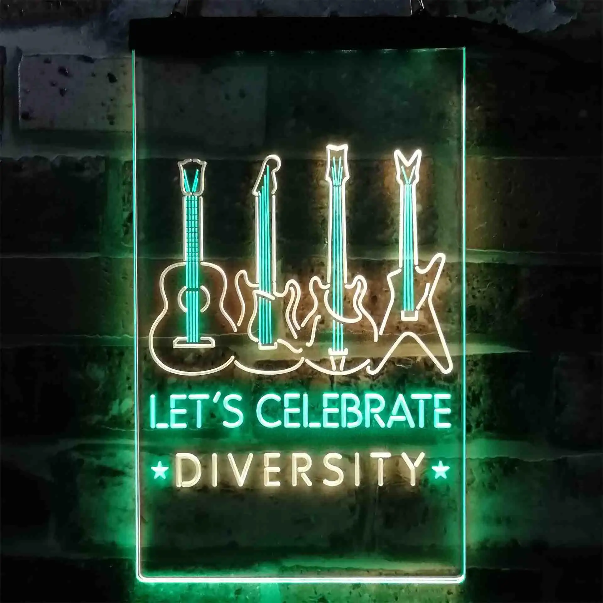 Lets Celebrate Diversity Guitar Room Dual Color Led Neon Sign st6-i3874