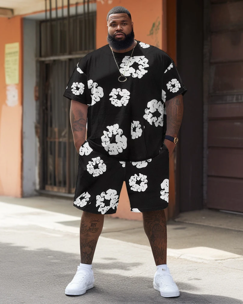 L-9XL Big Size Summer Suit Dazzling Print Designed Round Neck Short Sleeve Shorts Set Hip Adaptable Vital for Daily Life ZOOY