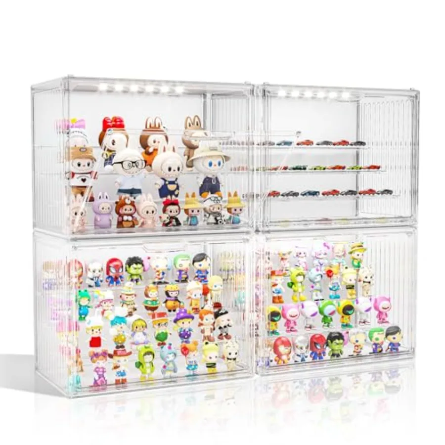 Clear Acrylic Display Case with Light for Figures/Collectibles, Figurine Display Shelf, LED Lighted Display Cases Collection Ho