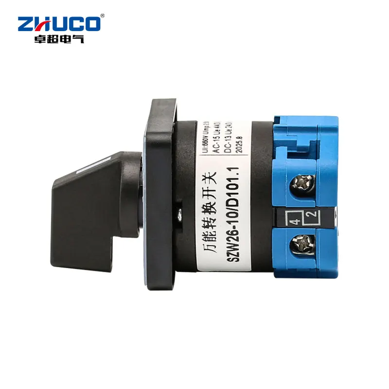 Zhuco 2/3 Position Selector Switch 10A 690V, 4-Terminal Universal Rotary Cam Selector with Locking Switch, Suitable for Distribution Cabinets, Machine Tools, Industrial Panels (Szw26-10, on Off On, on Off, on on)