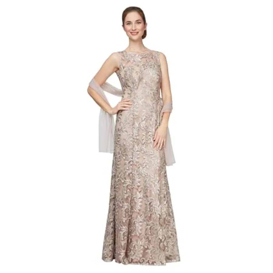 Women's Long Sleeveless Mother of the Bride Dress with Shawl