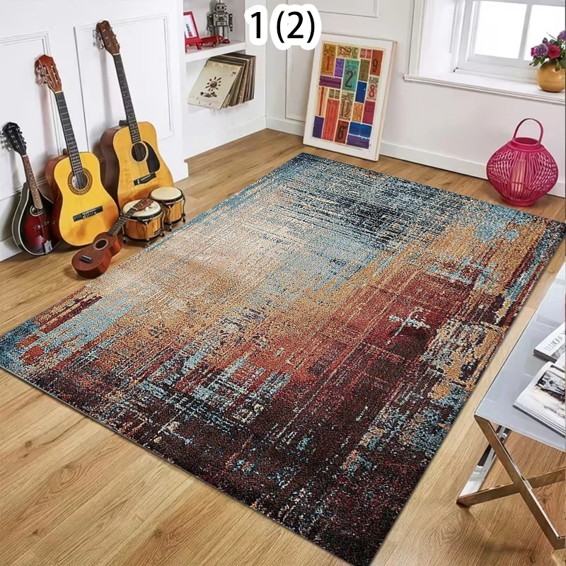 Soft Modern Abstract Distressed Gradient Geometric Boho Cozy Print Living Room Rug Washable Non-Slip Bedroom Rug for Home Decor