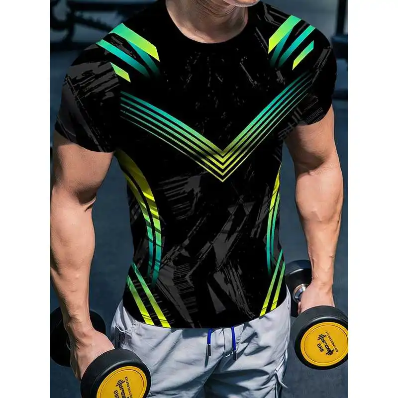 Black Gradient Neon Green V-Pattern Mecha Lines Compression Tshirt High-Elastic Quick-Dry Fabric V-Pattern Texture Fit Chest Wai