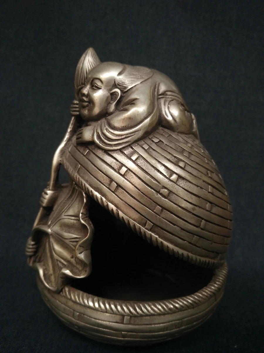 YIZHU CULTUER ART Size 6 Inch Old Chinese Tibet Silver Carving Two Fairchild Statue Decoration Collection