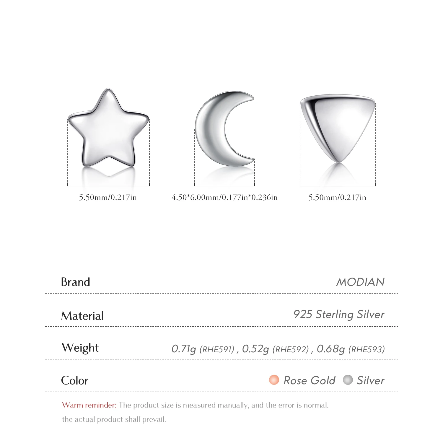 Modian New 6 Style Real 925 Sterling Silver Stars Moon Exquisite Fashion Simple Stud Earrings For Women Triangle Jewelry Brincos