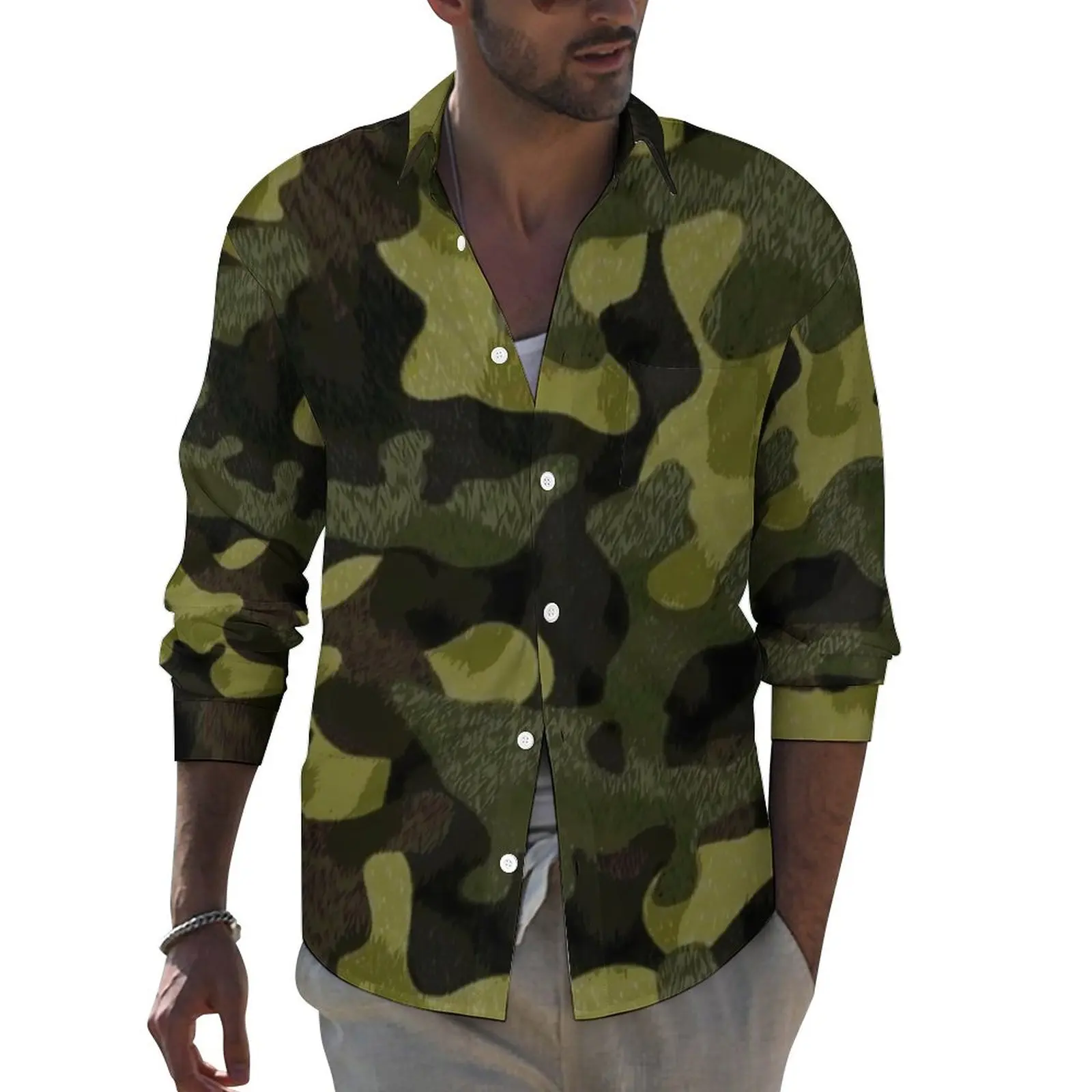 Camo Print Shirt Autumn Leopard Spots Casual Shirts Men Novelty Blouses Long Sleeve Design Harajuku Top Plus Size 4XL