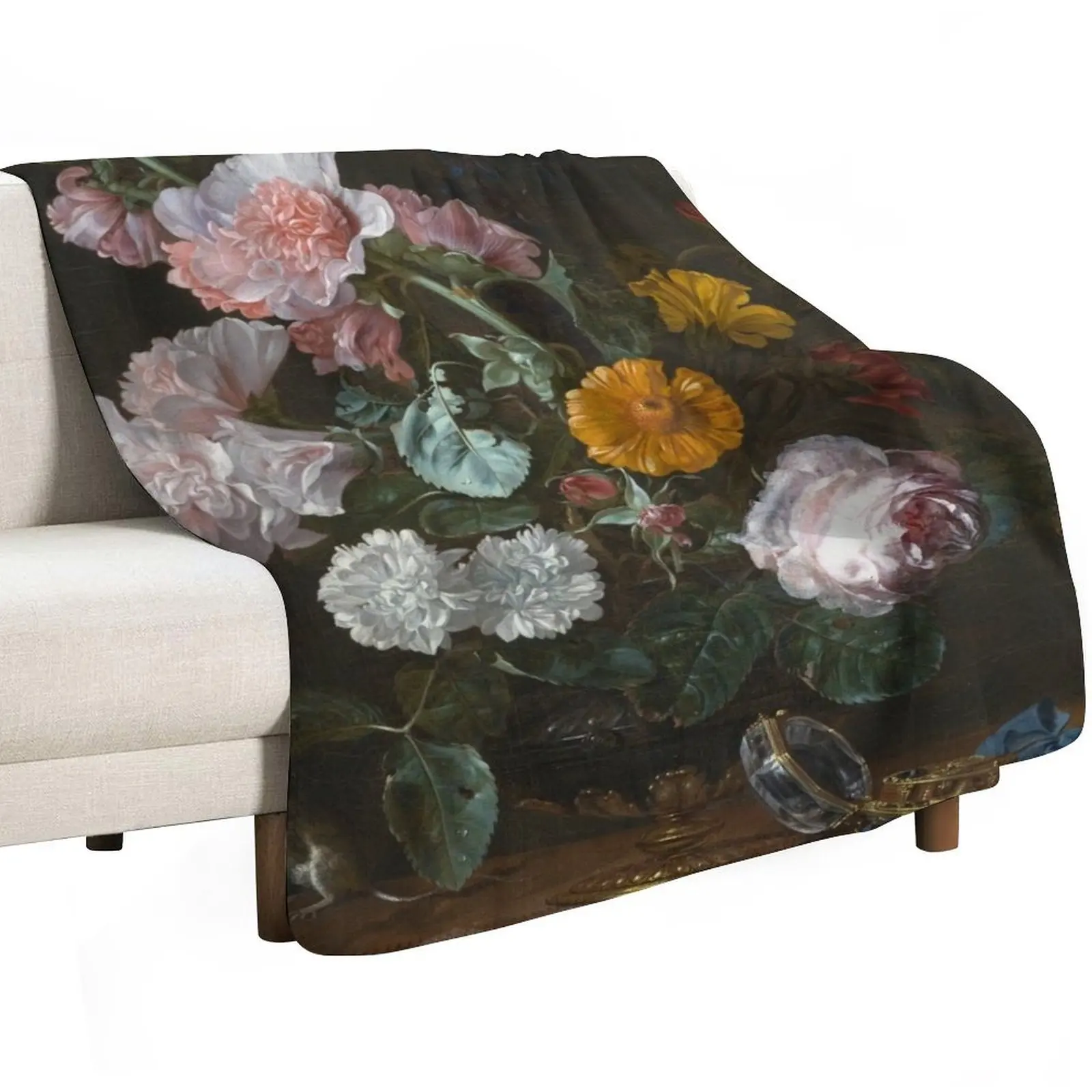 Willem Van Aelst - Vanitas Flower Still Life Throw Blanket Travel Size Cozy Blanket for Plane Train