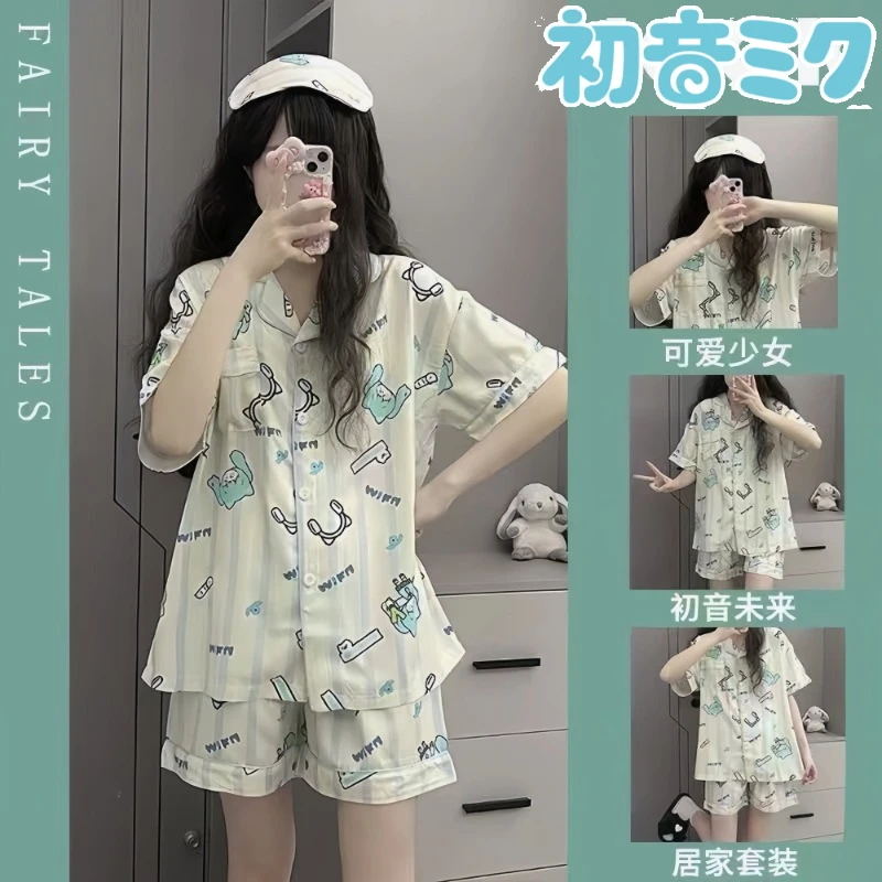 人気アニメ初音ミクパジャマ半袖ショーツホームスーツ漫画かわいい学生ガールコスプレ衣装誕生日ギフト