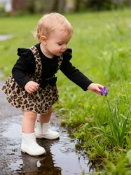 0-18Months Newborn Baby Girl Dress with Bow Long Sleeve Leopard Dresses Onesie Clothing Autumn Infant Fashion Cute Jumpsuit